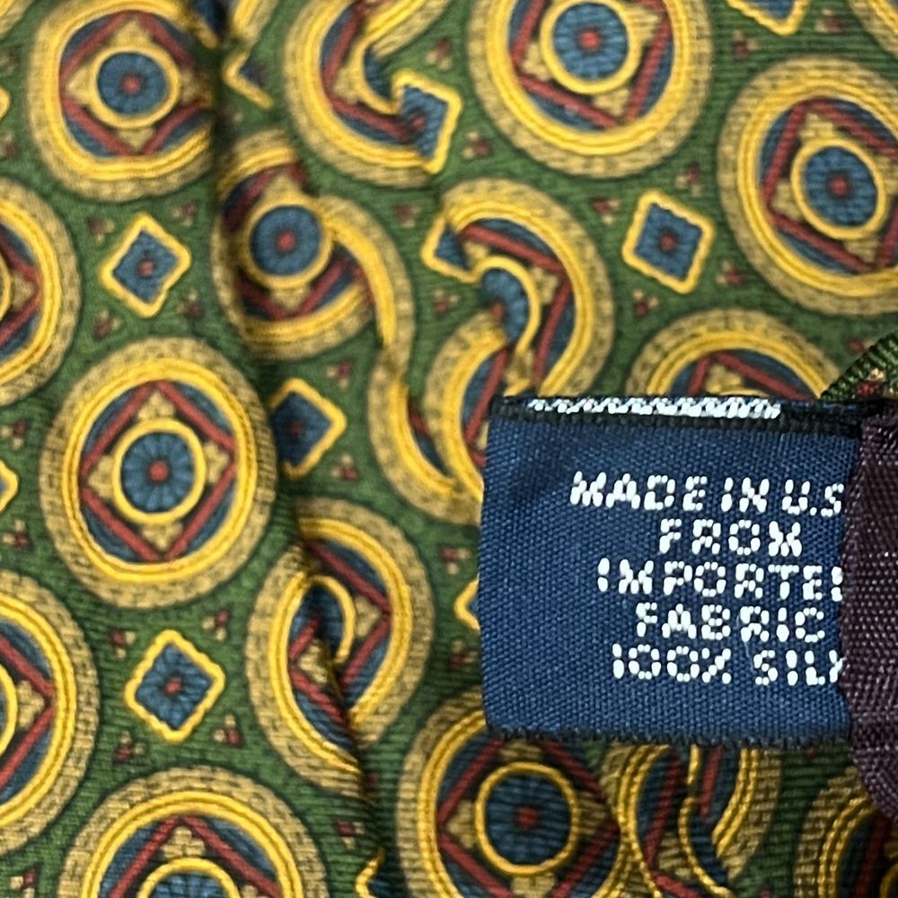 Polo Ralph Lauren Vintage Geometric Circle Print Silk Tie in Green and Gold - Picture 3 of 12